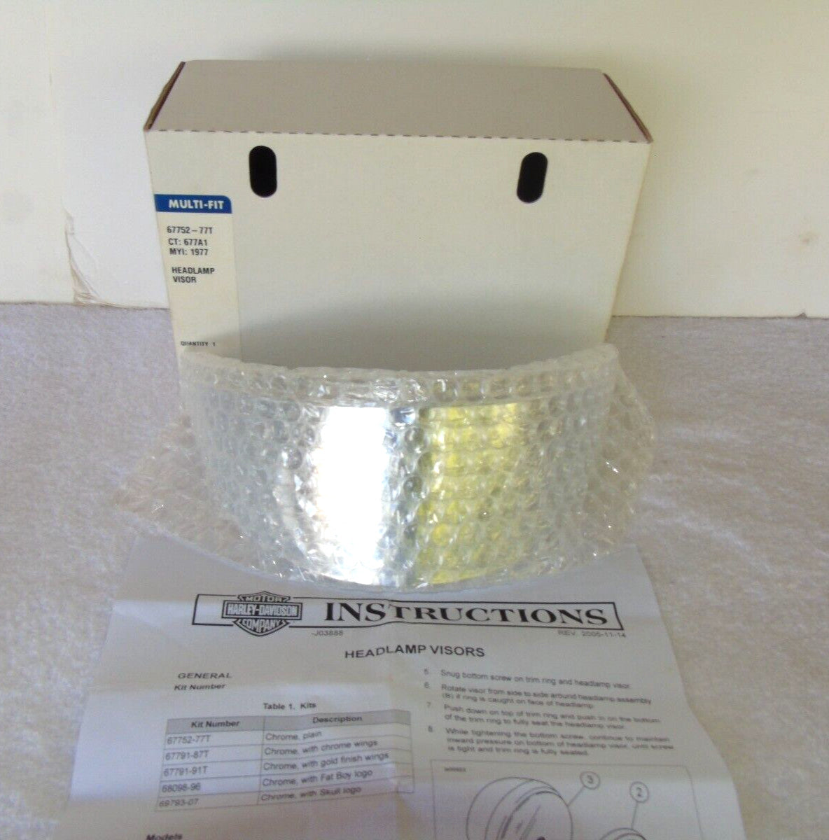 Harley Davidson FLHR Chrome Head Lamp Visor For 7" Head Lamps OEM # 67752-77T