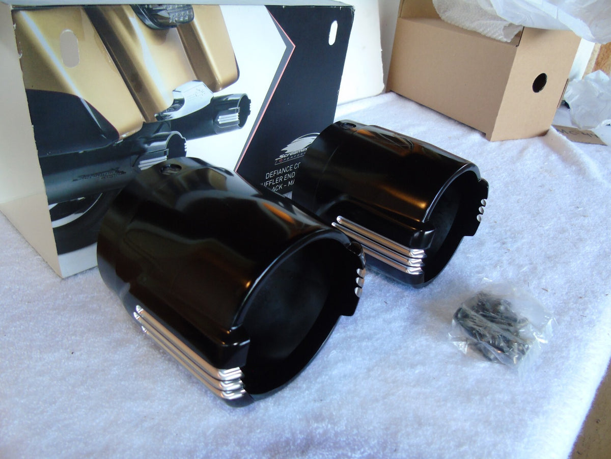 Harley Davidson Screamin Eagle Defiance 4.5" Muffler End Caps Black Machine Cut
